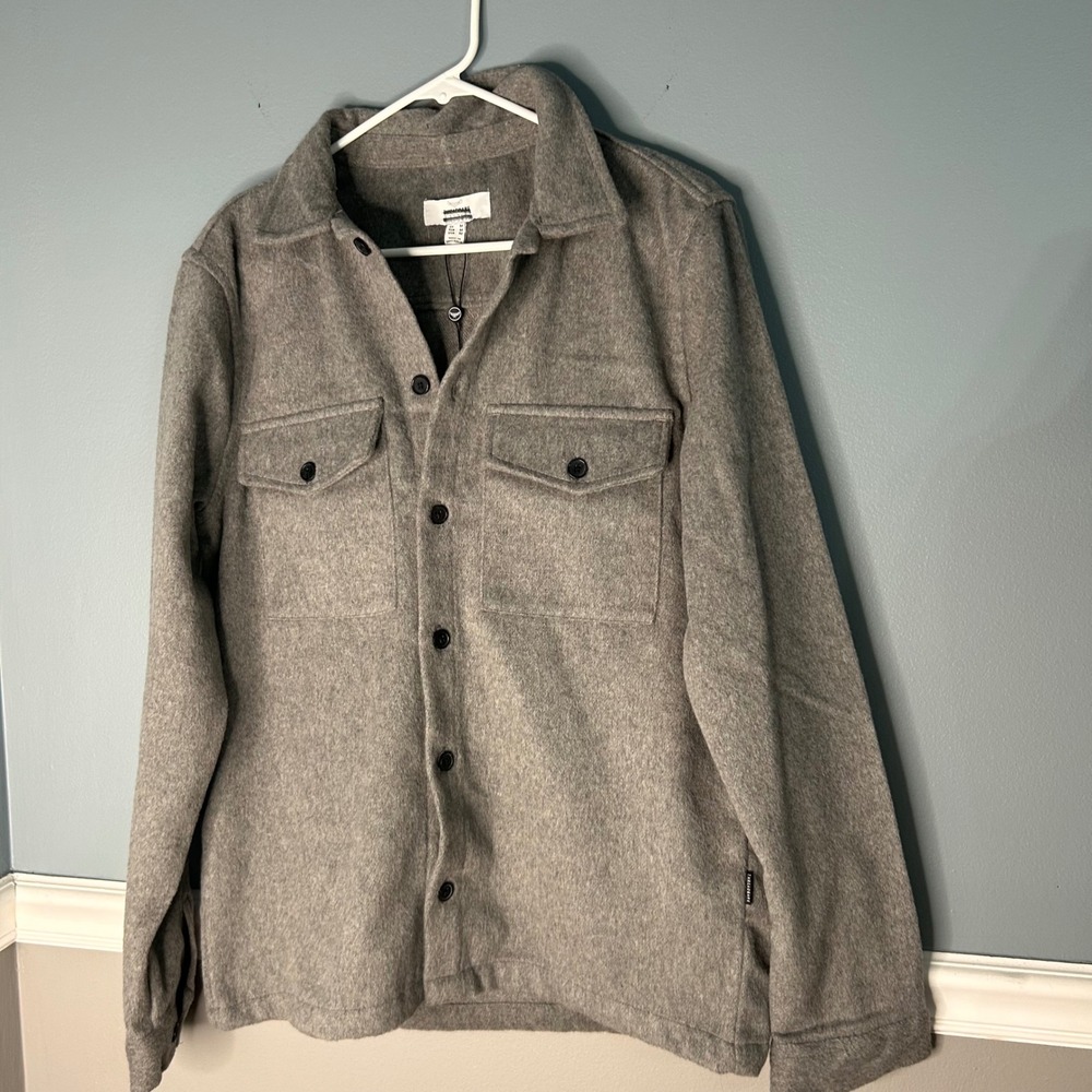Threadbare Luxe Mens Grey Wool Blend Button Up Shacket Overshirt Size M NWT